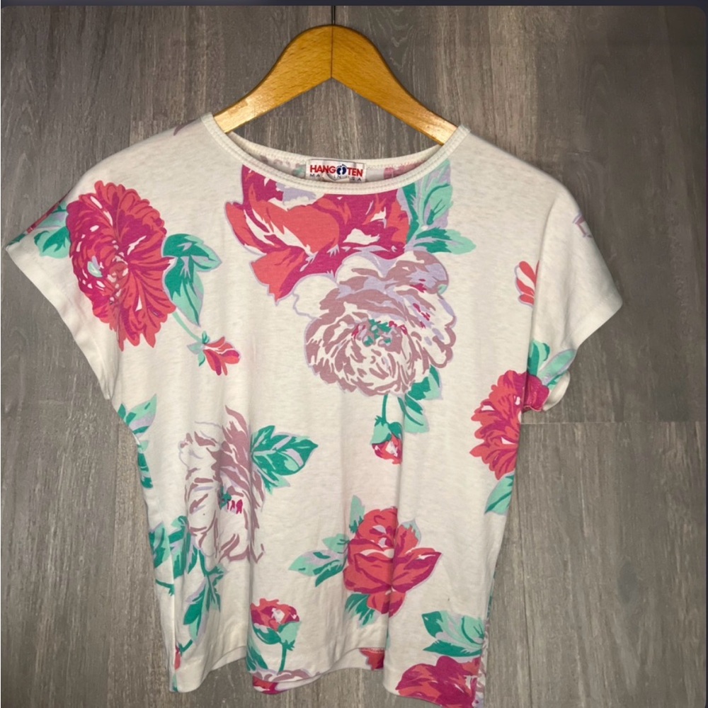 🌺 Vintage Hang Ten Floral Crop Tee Size Small USA Made 🌺